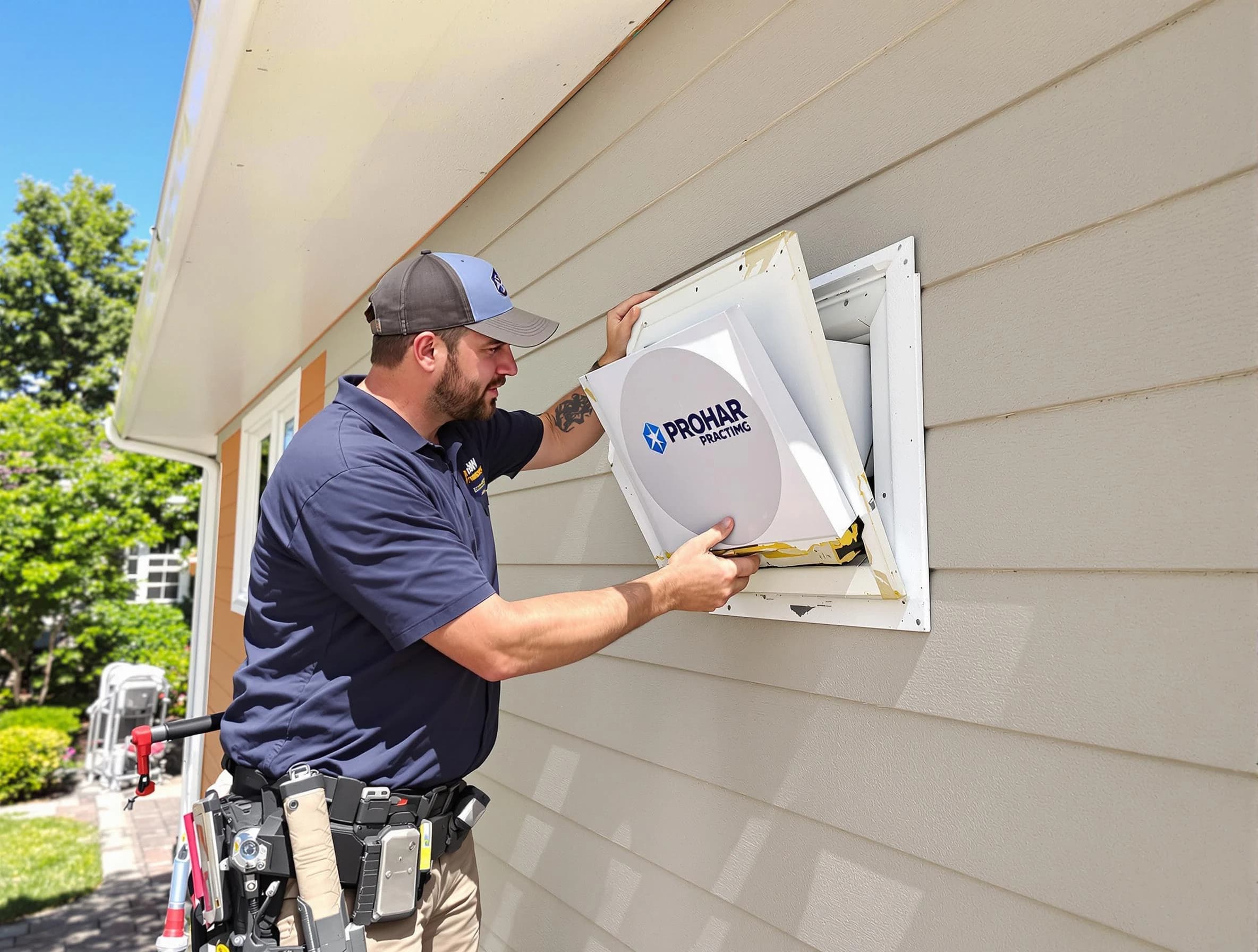 Cave Creek Dryer Vent Cleaning technician installing a new protective dryer vent cover on a home in Cave Creek