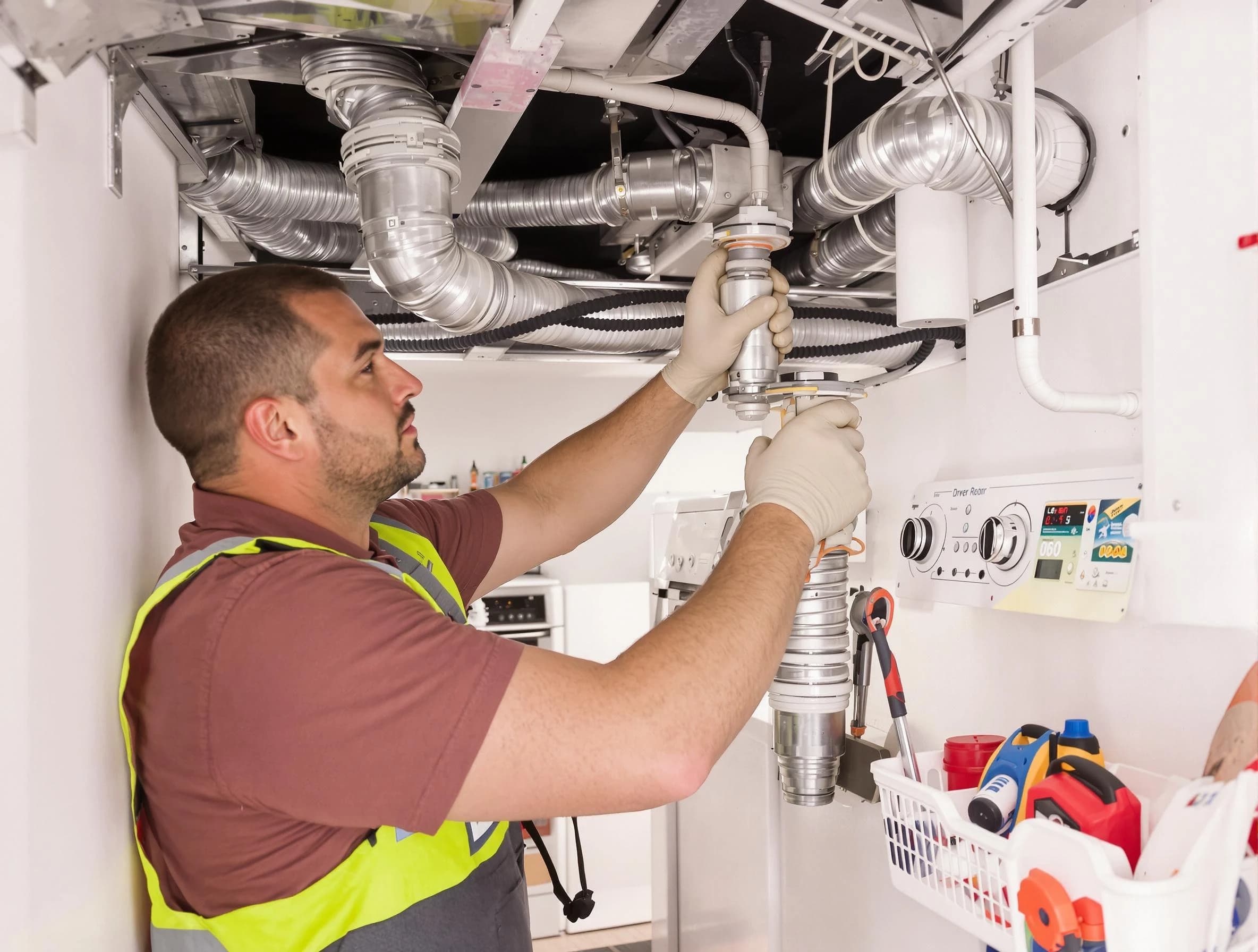 Cave Creek Dryer Vent Cleaning expert performing both repair and installation work on a dryer vent system in Cave Creek