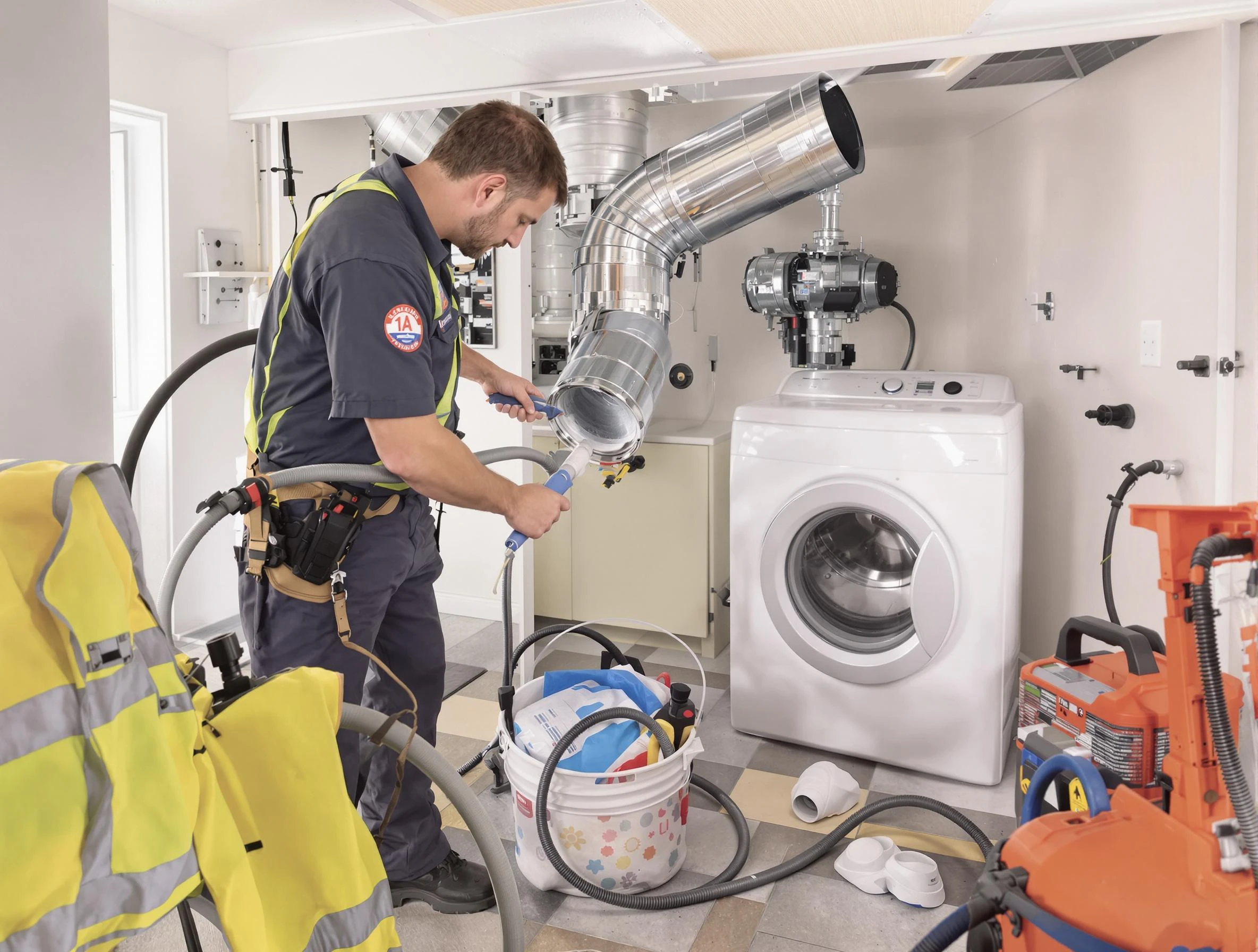 Cave Creek Dryer Vent Cleaning technician using specialized equipment to clear severe dryer vent blockage in Cave Creek