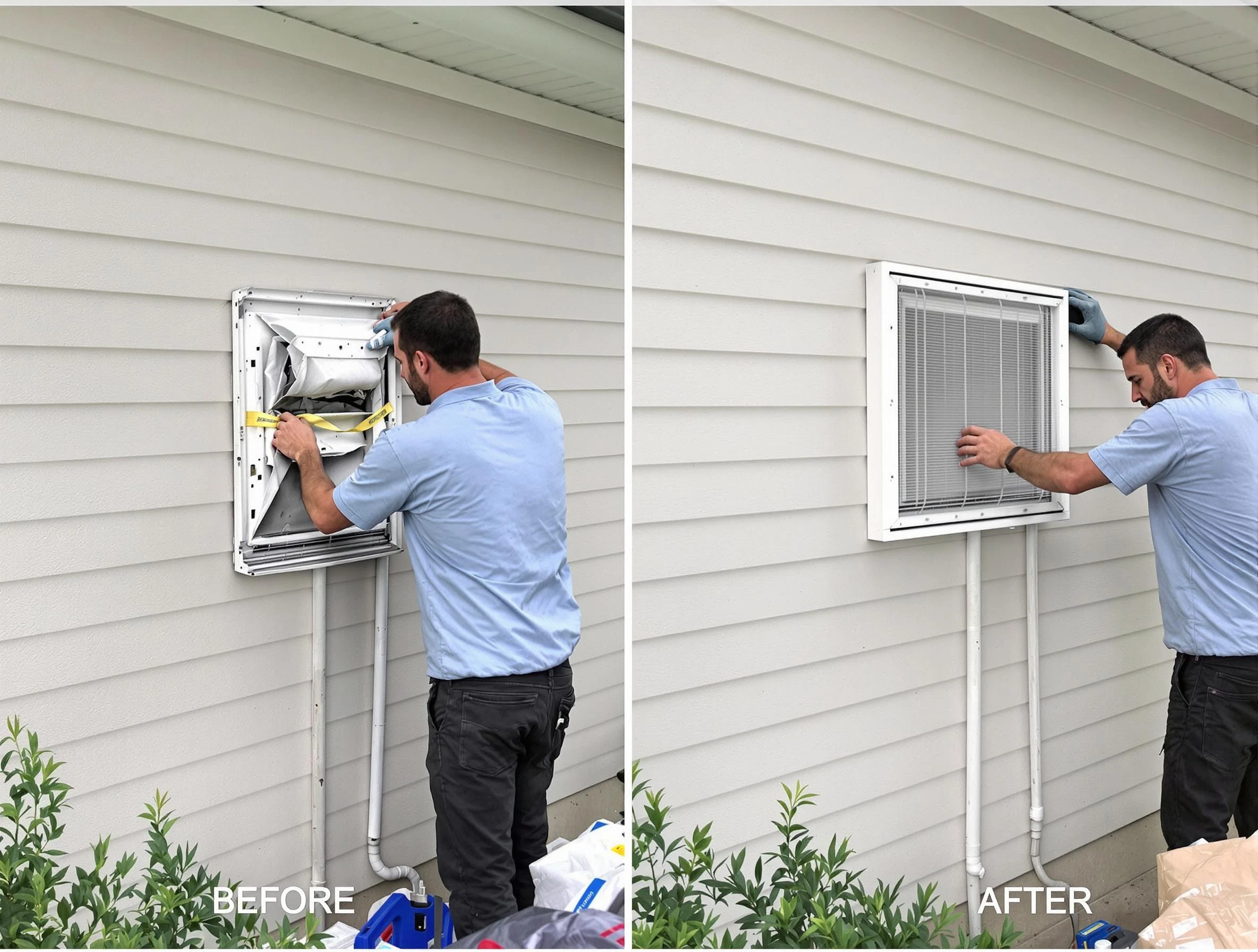 Cave Creek Dryer Vent Cleaning technician installing high-quality dryer vent cover at a residential property in Cave Creek
